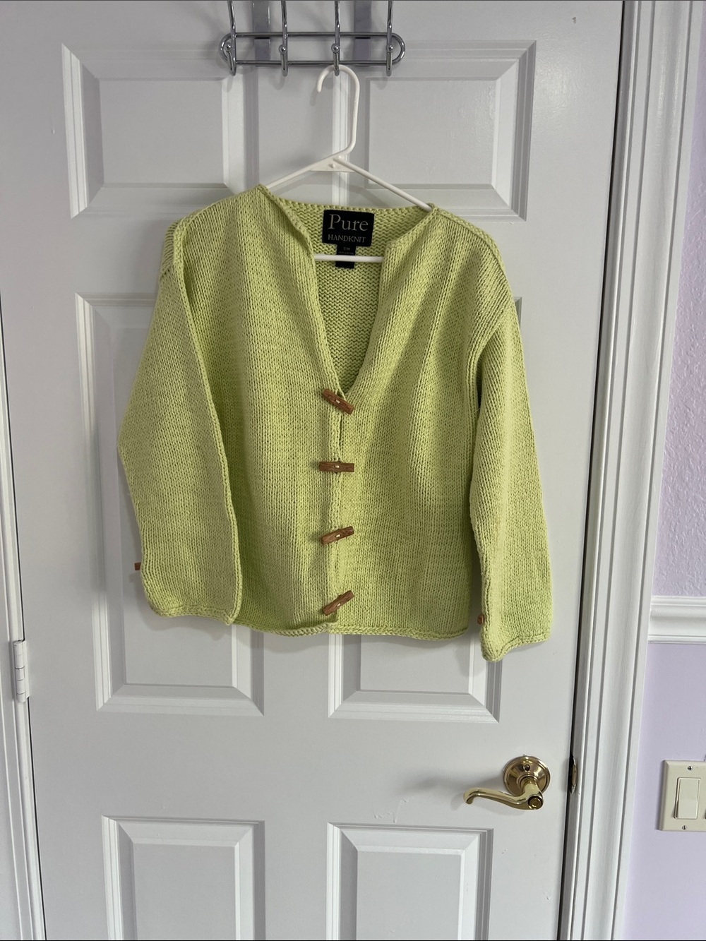 Pure Handknit Light Green Toggle-Front Knit Cardigan